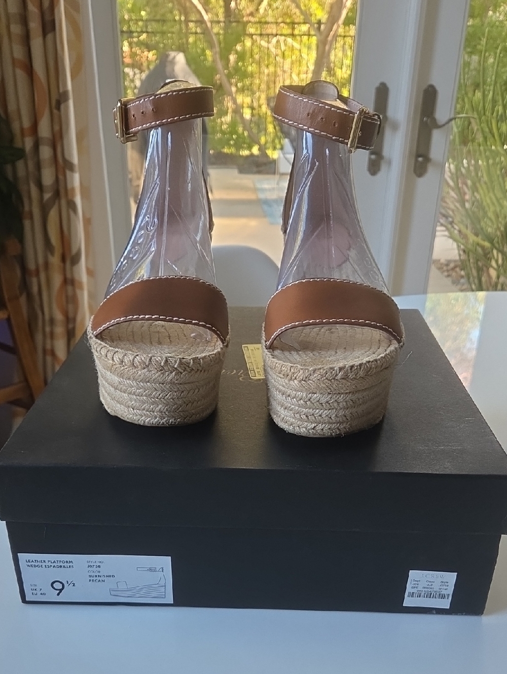 J Crew Women’s Leather Platform Wedge Tan Ankle-Strap Espadrille. Size 9.5
